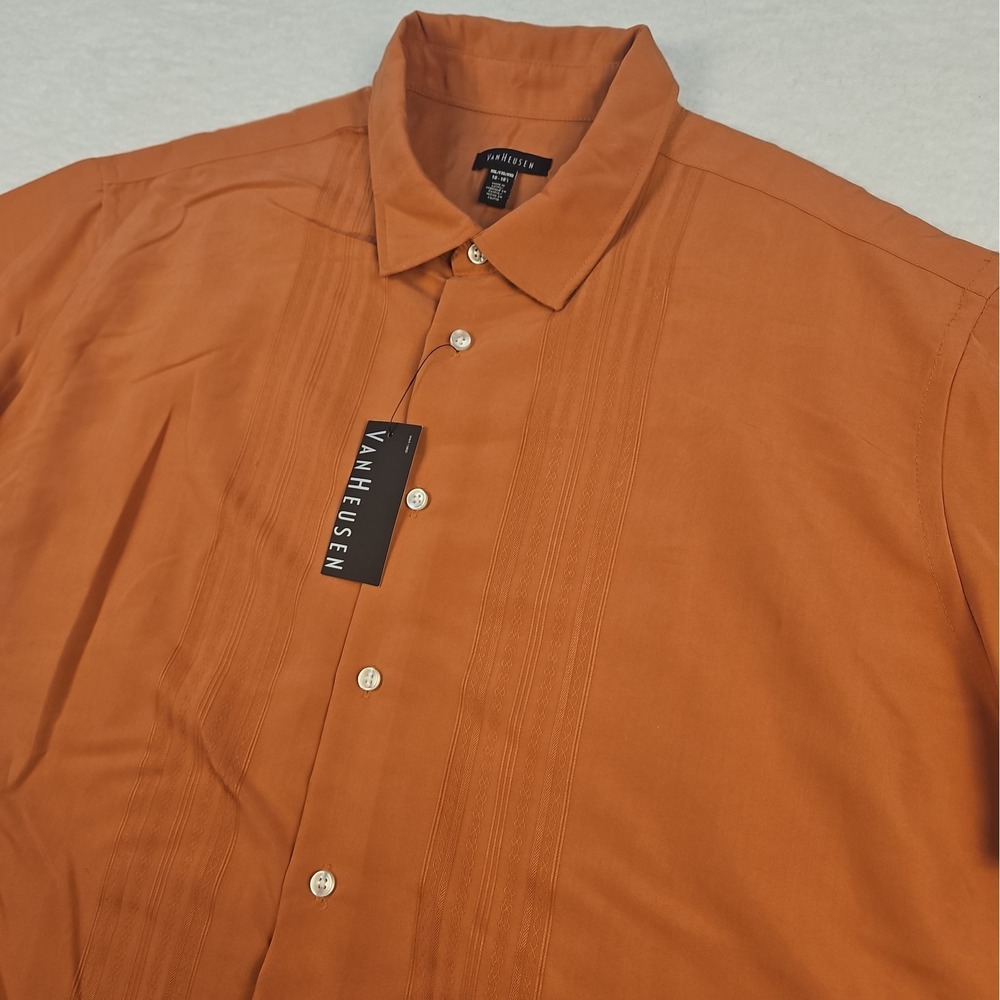 NWT Van Heusen Men's Classic Fit Orange Short Sleeve Button Up 18-18.5 XXL Shirt